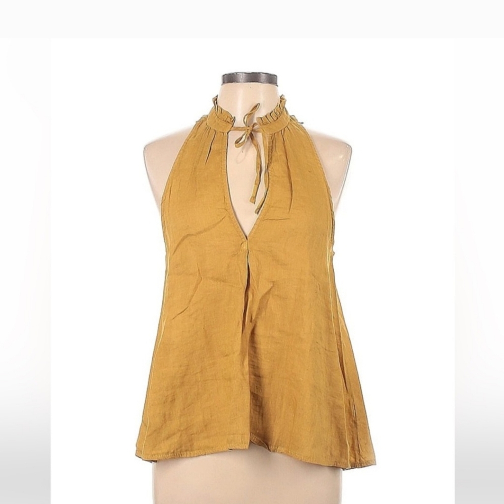 ANTHROPOLOGIE Mustard linen halter blouse NWT